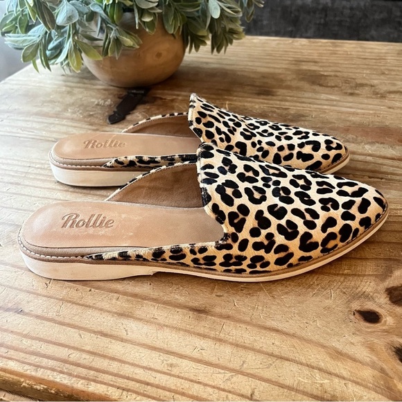 Rollie Shoes - Rollie Slip On Madison Mule Leopard Calf Hair Leather Size 9 Tan Black Brown